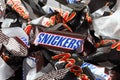 Empty sweet wrappers of Snickers and Mars candy bars Royalty Free Stock Photo