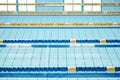 Empty, swimming pool or lines in water for competition or racing lanes for fitness or underwater sports. Background Royalty Free Stock Photo