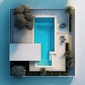 empty swimmingpool on a villa in the summer, without people, top view, AI generative Royalty Free Stock Photo