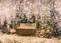 Empty swing with a blanket on it under the flashlights in a snow Royalty Free Stock Photo