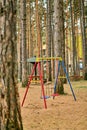 Empty swing in pine wood park Royalty Free Stock Photo