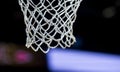 Empty Swooshing Basketball Net Close Up with Dark Background