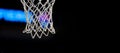 Empty Swooshing Basketball Net Close Up with Dark Background. Sports background for product display, banner, or mockup