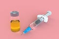 Empty syringe with vial closeup isolated on pink background, High resolution, Medical concept. Royalty Free Stock Photo