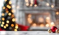 Empty table, blurred Christmas background