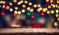 Empty table, blurred Christmas background