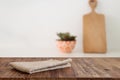 empty table board and defocused modern kitchen background. product display concept Royalty Free Stock Photo