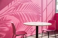 Empty table on bright pink wall Royalty Free Stock Photo