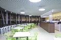 Empty table and chair in canteen, cafeteria interior