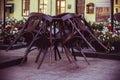 Empty table and chairs near the closed street cafe Royalty Free Stock Photo