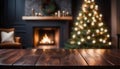 Empty table with christmas room and copy space Royalty Free Stock Photo