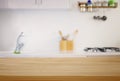 empty table and defocused modern kitchen background Royalty Free Stock Photo