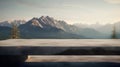 Empty table for display montages or products with mountains in the background