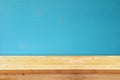 Empty table in front of blue wooden background Royalty Free Stock Photo