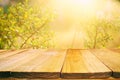 Empty table in front of blurry autumn background. Ready for product display montage Royalty Free Stock Photo