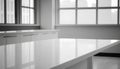 Empty table in modern kitchen interior with window and city view. Black and white Royalty Free Stock Photo