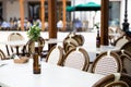 An empty table in the outdoor restaurant or cafe in Venice, Italy outlet