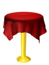 Empty table with red tablecloth