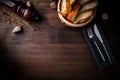 Empty table set on wooden background Royalty Free Stock Photo