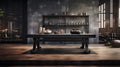 An empty table stands firm, echoing the discipline of fitness, atmosphere of a blurred Gym