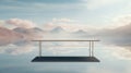 An empty table stands with grace, capturing reflections of the sky, juxtaposed with the ethereal beauty of a blurred mountain