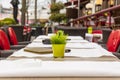 Empty table - street restaurant in Brugge, Belgium Royalty Free Stock Photo