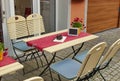 empty table on the streets of Bernkastel-Kues in Germany