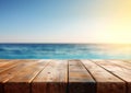 Empty table with summer blue sea and sky background view.Space for text.AI Generative Royalty Free Stock Photo