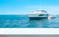 Anchored luxury yacht boat blurred in the background Royalty Free Stock Photo