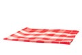 Empty tablecloth red white checkered isolated on white background. Concept food.