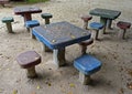 Empty tables and benches in public park. `Bosque da Freguesia`, Freguesia Forest Public Park, Rio Royalty Free Stock Photo