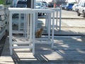 empty tables in a cafe on the beach. Larnaca. Cyprus Royalty Free Stock Photo