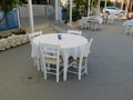 empty tables in a cafe on the beach. Larnaca. Cyprus Royalty Free Stock Photo