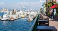 Quaint waterfront promenade At Fisherman`s Village in Marina Del Rey, California