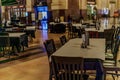 Empty tables at a closed diner at union station in Kansas City