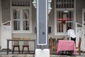 Empty tables in front of traditional shop house in Chinatown Singapore Royalty Free Stock Photo