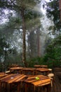 Empty restaurant at Situgunung forest, Sukabumi area in Indonesia