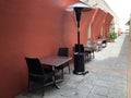 Empty tables for outdoor dining
