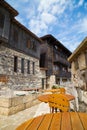 Empty tables at an outdoor restaurant, Sozopol, Bulgaria Royalty Free Stock Photo