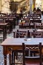 Empty tables restaurant tables in European Old Town