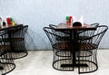 Empty Tables set for meal in modern restaurant Royalty Free Stock Photo