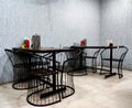 Empty Tables set for meal in modern restaurant Royalty Free Stock Photo