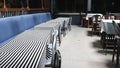 Empty tables in street cafe.bar bistro restaurants Toned photo - Image