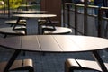 Empty tables of a street cafe at sunset Royalty Free Stock Photo