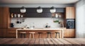 Empty tabletop over defocused kitchen with copy space Royalty Free Stock Photo