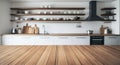 Empty tabletop over defocused kitchen with copy space Royalty Free Stock Photo