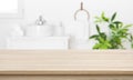 Empty tabletop for product display with blurred bathroom interior background Royalty Free Stock Photo