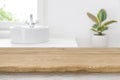 Empty tabletop for product display on blurred bathroom interior background Royalty Free Stock Photo