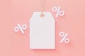 Empty for prices tag with percentages. Sale with a discount. In pastel colors. 3d rendering.