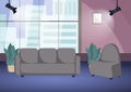 Empty talk show shooting stage flat color vector illustration